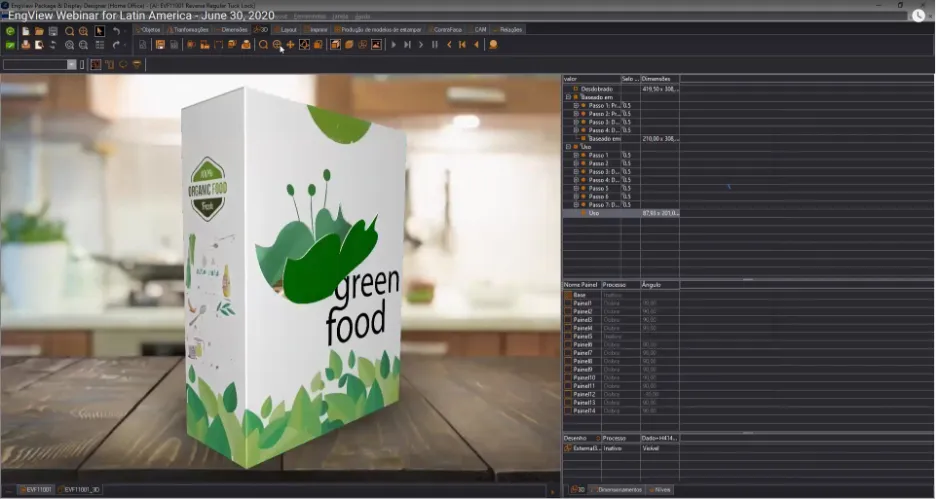 3D visualization of a folded packaging structure in EngView Package & Display Designer used to verify the design, folding sequence, and overall package structure.