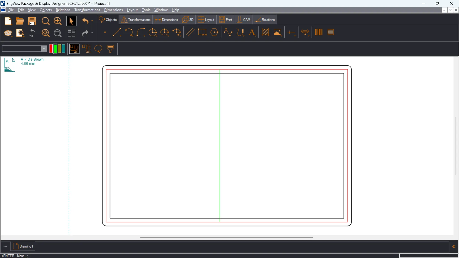 Bleed zone outline around a rectangular packaging dieline in EngView Package & Display Designer, showing the artwork extension beyond the cutting line. 