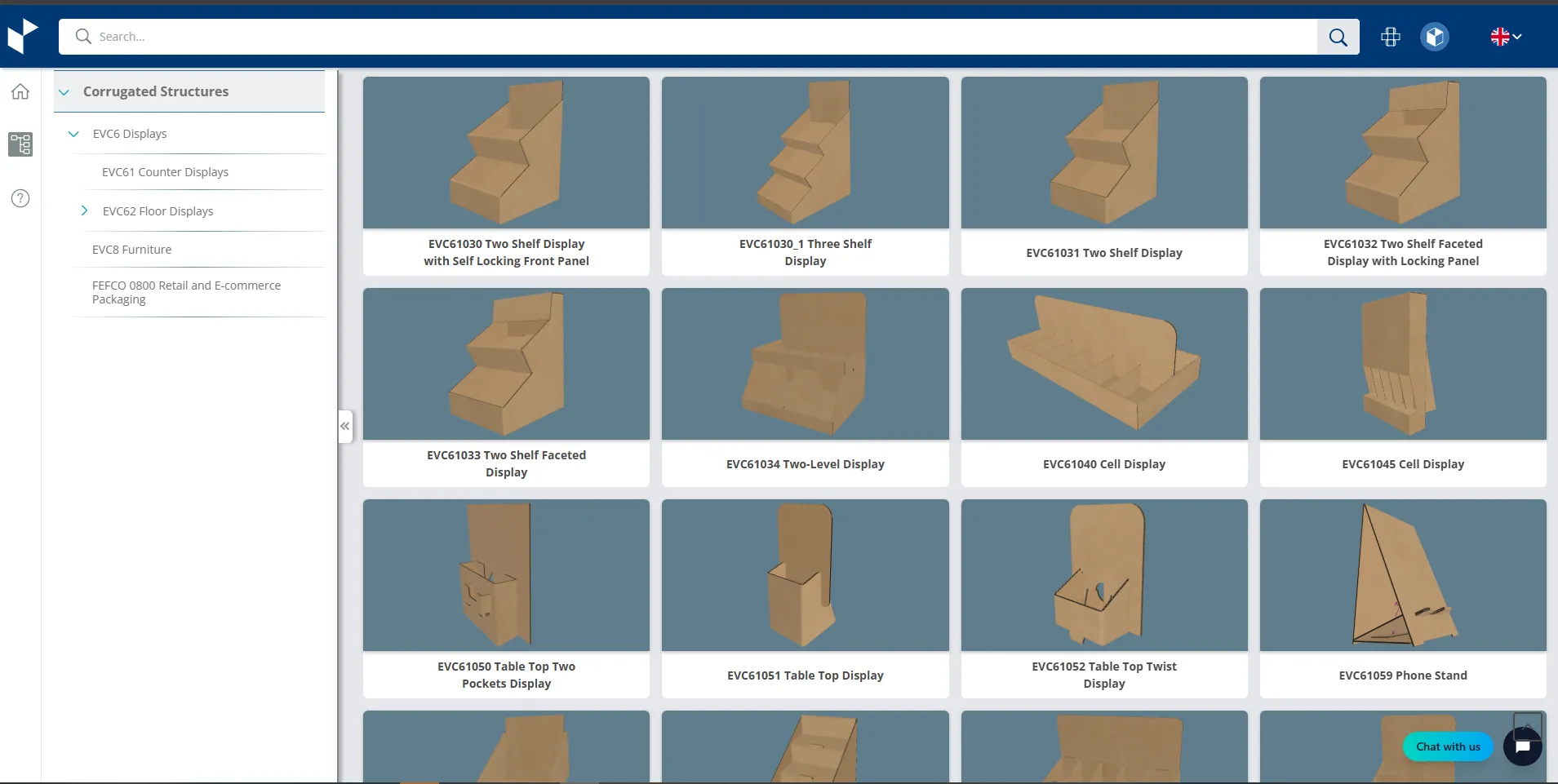 Corrugated FSDU display designs shown in the EngView Parametric Library of POP/POS Displays. 