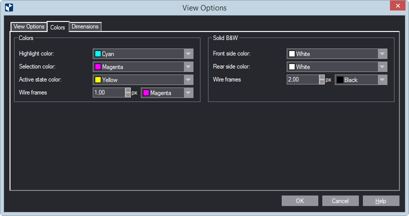 3D View Options: Colors Tab