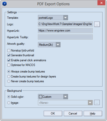 Export PDF Dialog Box