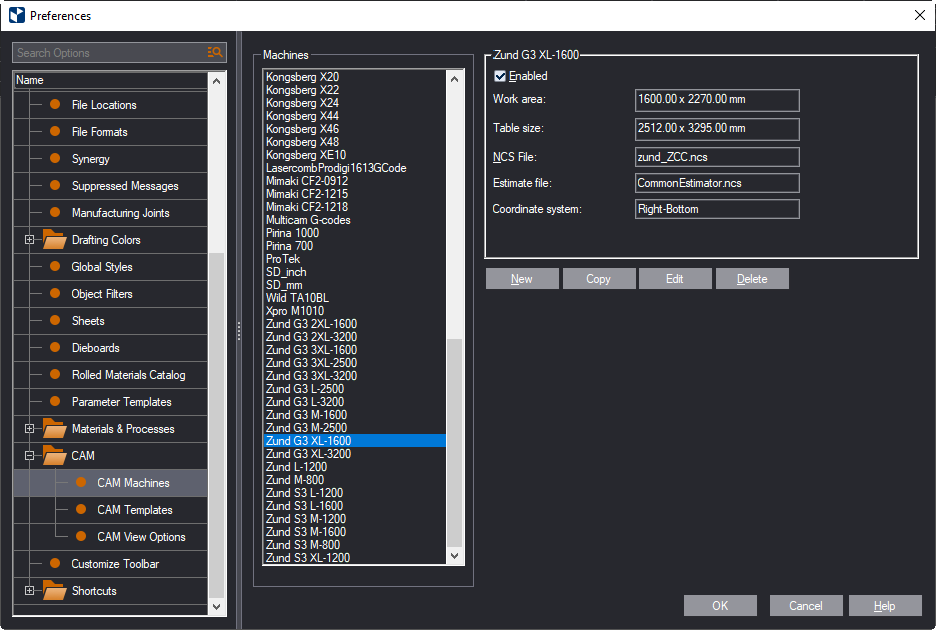 CAM Machines Dialog