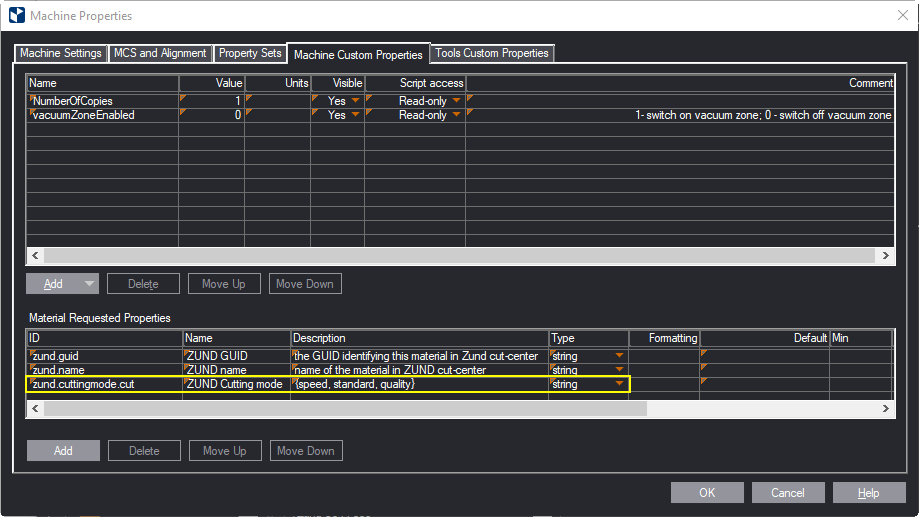 CAM Machines Dialog