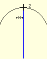Placing the end point of the line at the middle of the arc.