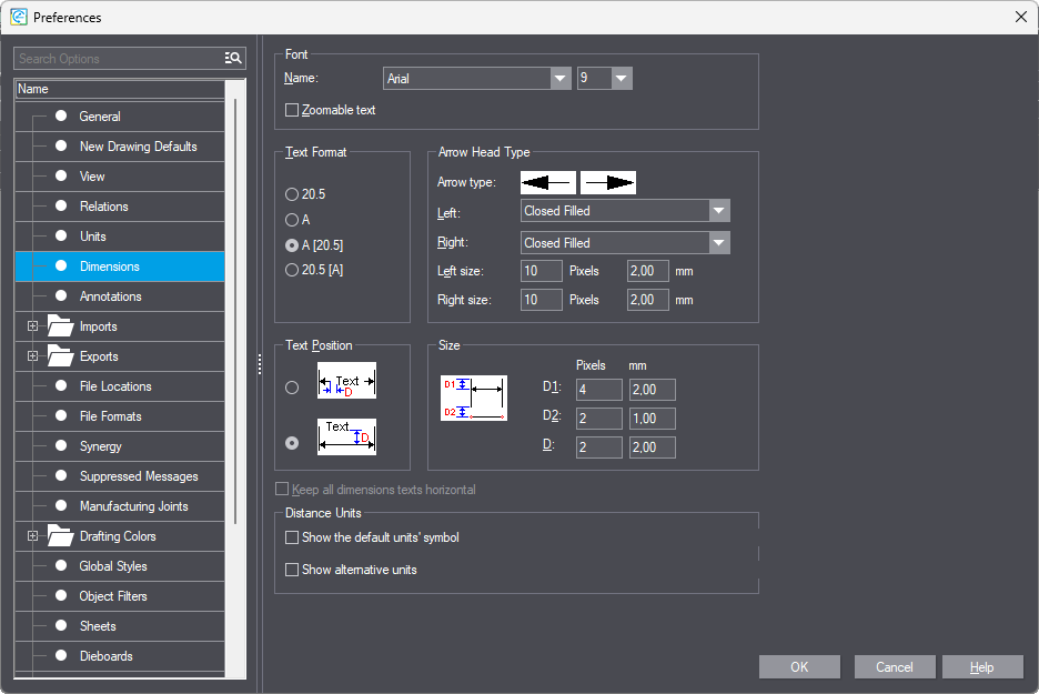 Dimensions Options