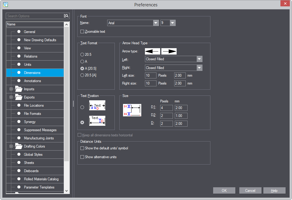 Dimensions Options