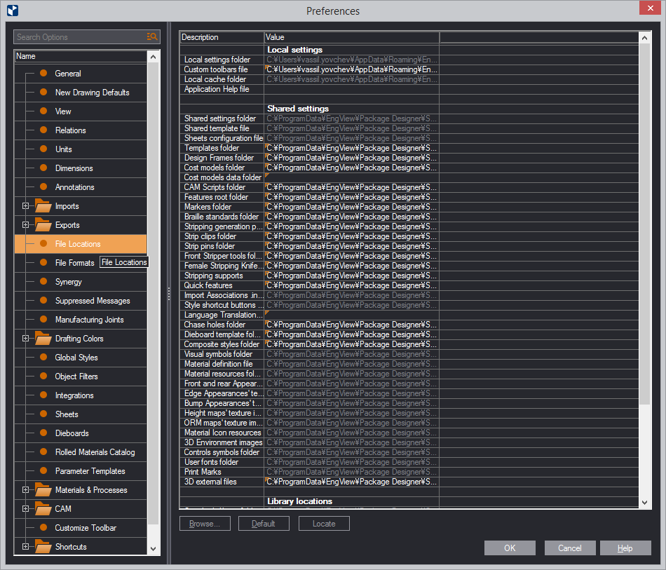 Setting Local and Shared File Locations
