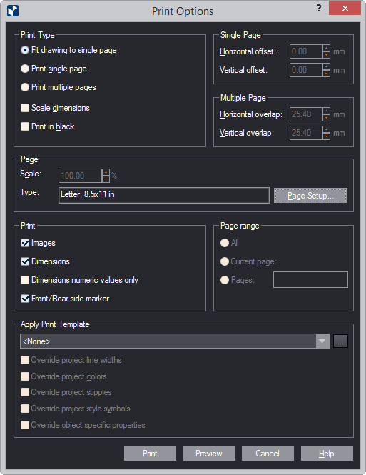 Print Options Dialog