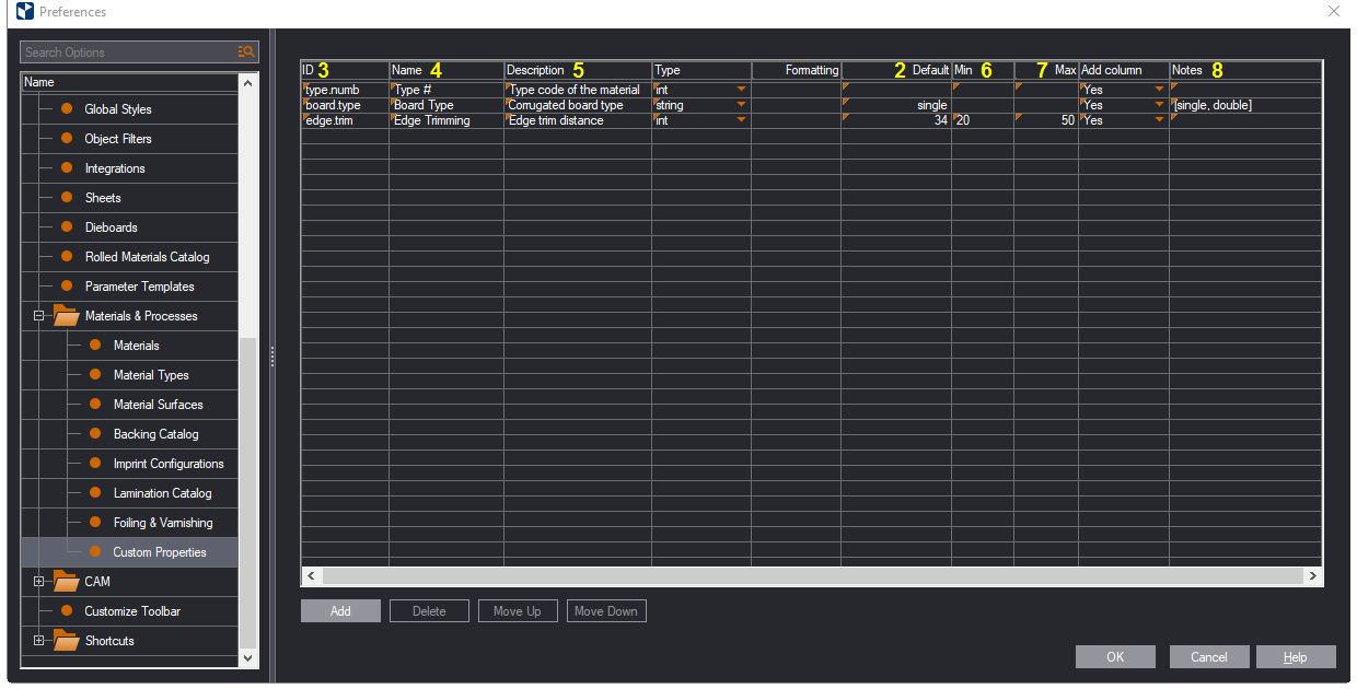 Custom Properties Table