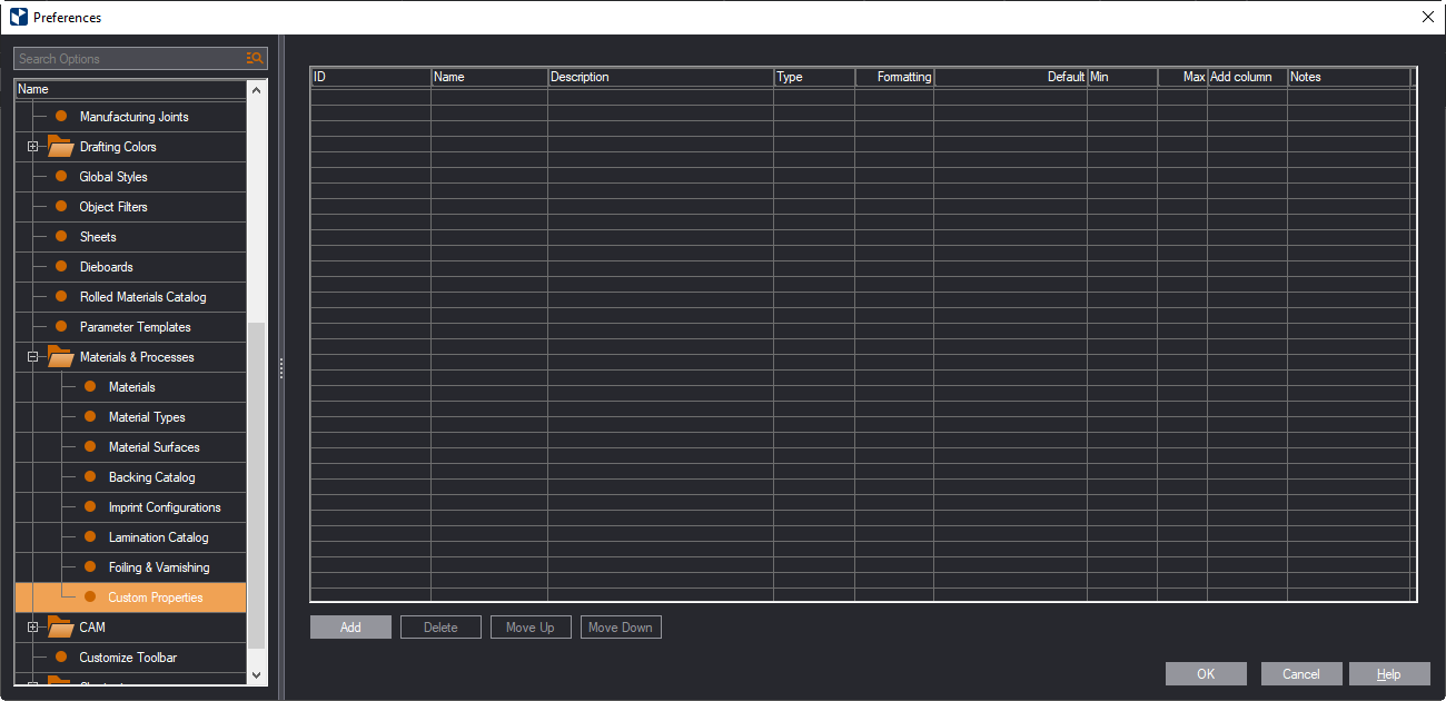 Custom Properties Table