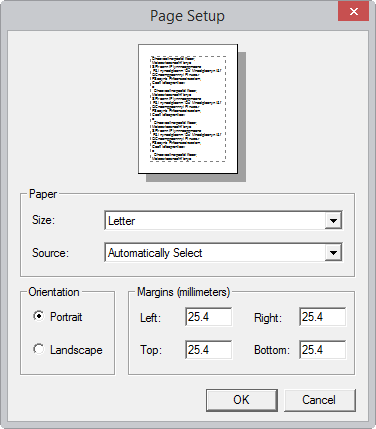 Print Setup Dialog Box